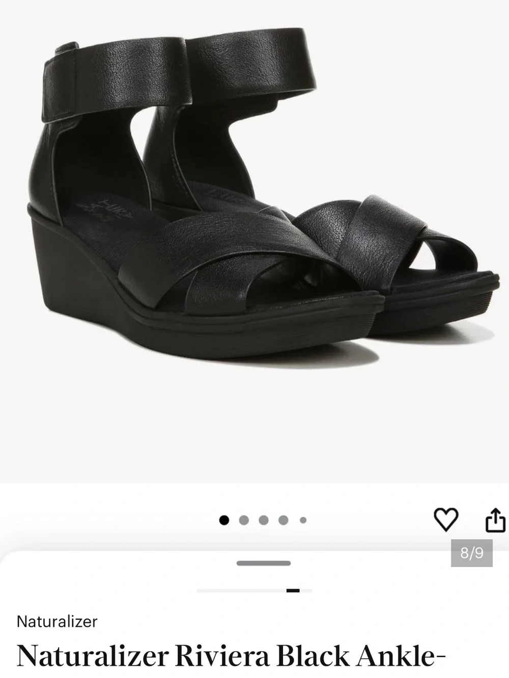 Naturalizer Riviera Black Leather Wedge Sandals
